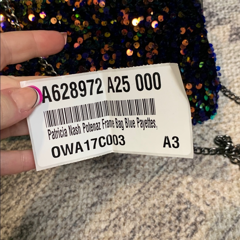 Patricia Nash NWOT NEW potentate frame bag blue payettes sequin party cruise - Picture 6 of 6